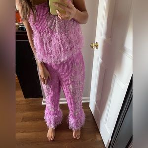 Magenta Sequin and Feather Set